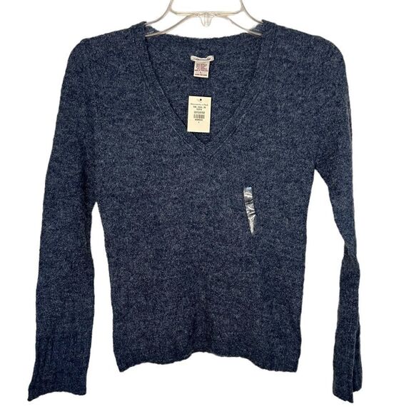 Abercrombie&Fitch Vintage 90s Y2K Blue Long Sleeve V-Neck Wool Babydoll Sweater - Picture 1 of 6